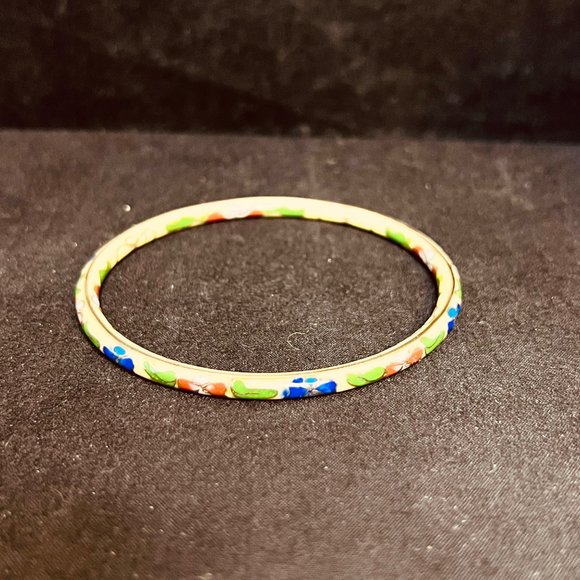 Vintage Cloisonné Gold Tone Bangle Bracelet (3798) - Picture 6 of 6